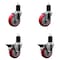 Service Caster 4'' Red Poly Wheel Swivel 1-3/4'' Expanding Stem Caster Set 2 Brakes, 4PK SCC-EX20S414-PPUB-RED-2-PLB-2-134 - alternate 1